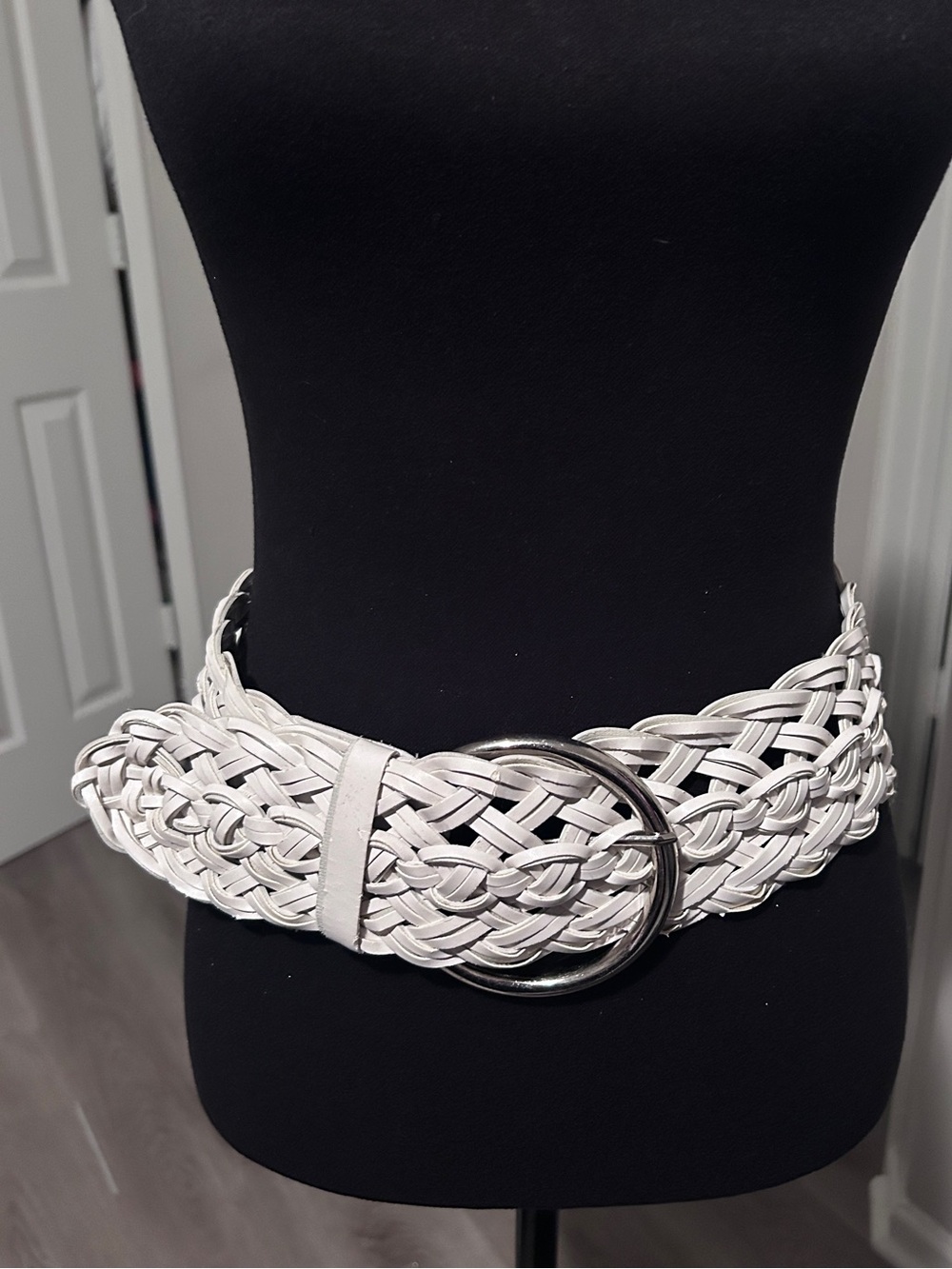 Vintage White Braided Wide Waist Belt | 1980s Boho Statement Belt